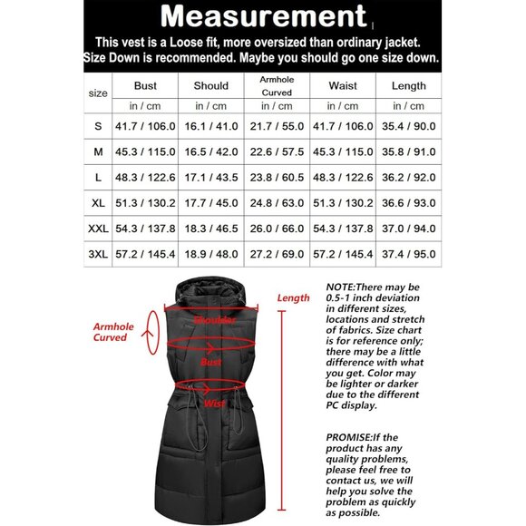 🆕 Women Black Puffer Vest Long Puffy Quilted Hooded Sleeveless Jacket Designed - Picture 6 of 6